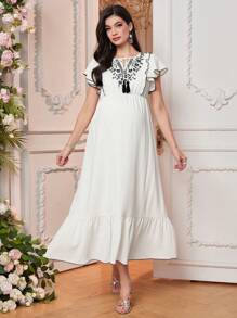 SHEIN Maternity White Floral Embroidered Dress, Simple Stylish Casual Everyday Wear - White - View 7