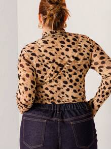 Aralina 曲线豹纹高领弹力网眼上衣 - 咖啡棕 - 查看 2