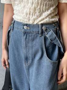 FRIFUL Women's Denim Overalls And Straight Leg Denim Jumpsuit, Blue, Spring/Summer - Medium Wash - View 6