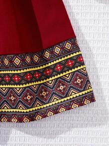 SHEIN Baby Girl Cute Geometric Pattern Long Sleeve Dress, Spring/Summer - Red - View 5