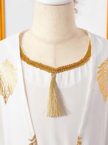 2pcs/Set Tween Girl Furry Patchwork Simple Long Sleeve Outerwear And Dress - Black - View 4