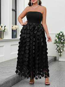 INAWLY 大码纯色露肩简约时尚休闲日常连衣裙 - 黑色 - 查看 6