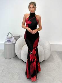 Firerie Robe fourreau élégante et minimaliste avec un décolleté dans le dos, imprimé abstrait, sexy, convient pour les rendez-vous, les fêtes, les festivals de musique et les vacances de la Saint-Valentin - Multicolore - Voir 2