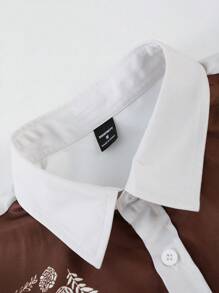 Manfinity Nomadique Camisa casual de manga corta con botones al frente, bloqueo de color y parches, para uso diario de los hombres - Multicolor - Ver 4