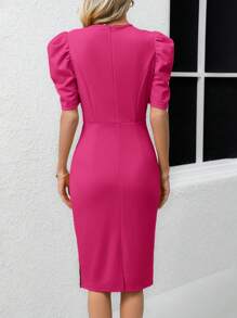 SHEIN Clasi 女士休闲简约时尚日常连衣裙 - 玫紅色 - 查看 2