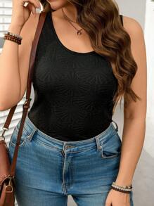 SHEIN LUNE SHEINLUNE Plus Size Women Sunflower Jacquard Knit Black Camisole Spring Break Boho Rave Outfits Festival Spring Break Outfits Old Money Style Women Rave Outfits Spring Outfits For Women Summer Outfits For Women Cute Summer Tops