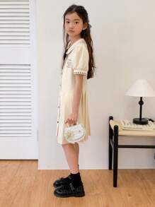 DAZY Tween Girls Solid Color Minimalist Casual Short Sleeve Everyday Dress,Girls Summer Outfits,Back To School Clothes