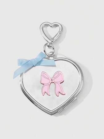 Kawaii 1 pièce Porte-clés/Charm de sac en forme de cœur en verre à double face avec un nœud papillon acrylique élégant, polyvalent et de haute qualité dans un style minimaliste INS. Convient aux femmes/filles, cadeau idéal.