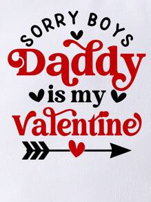 Baby Girls Casual Heart Graphic Letter Printed Short Sleeve Bodysuit Outfit For Valentine - White - View 5