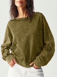 Bohemela 休闲纯色针织圆领长袖宽松女士 T 恤