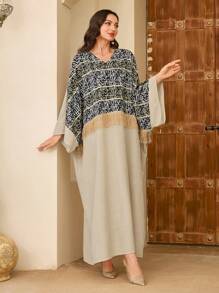 Al Najma Áo dài Kaftan, Kaftan & Jalabiya in họa tiết khối màu chắp vá tay cánh dơi truyền thống của Thổ Nhĩ Kỳ & Ả Rập, giản dị - Nhiều màu - Xem 5