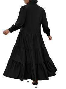 SHEIN Plus Size Ruffle Trim Button Front Shirt Dress Fall Cloth For Women - Black - View 3