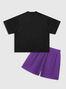 ROMWE MEN Street Life 1pc Men's Street Hip Hop Figure Loose Cropped Print T-Shirt Set - Black - View 2