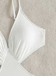 SHEIN VCAY 1 件简约纯白色泳衣，适合海滩度假 - 白色 - 查看 5