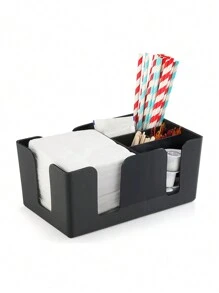 1pc Coffee Station Organizer, Capsule Coffee Storage Box, Lounge Bar Napkin And Straw Rack Dispenser, Suitable For Coffee Shop Or Milk Tea Shop, Coffee Accessories, Paper Cup Holder, Napkin Holder, Cuboid, Multi-Lattice, Party Cutlery Storage Box School Supplies - Black - View 1
