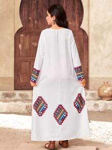 SHEIN 青少年女孩宽松休闲简约方领度假连衣裙