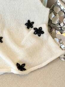 Women 3D Flower Decor Sleeveless Knitted Top - Multicolor - View 4