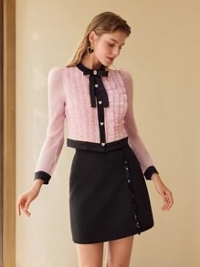 MOTF PREMIUM Blusa con ribete de volantes y ribete de contraste - Rosa - Ver 5