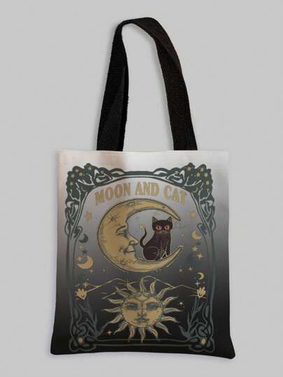 Fairycore Borsa a tracolla in tela con stampa di luna e sole su due lati