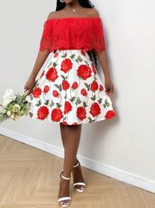 Lyxana Vestido elegante con estampado de encaje, Día de San Valentín