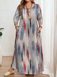 EMERY ROSE Đầm cổ tròn tay dài in họa tiết tối giản cỡ lớn, phù hợp cho mùa thu đông - Nhiều màu - Xem 1