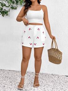 SHEIN Frenchy Plus Size Boho Cherry Print Casual Shorts, For Summer - Multicolor - View 5