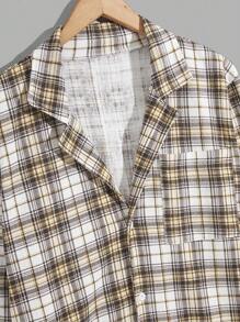 RueChic Men Cotton Plaid Printed With Button Regular Homewear Shirt Set - Multicolor - View 3