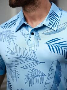 Manfinity Homme Men's Casual Botanical Print Short Sleeve Polo Shirt