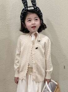 DAZY Young Girl Sleeveless Cardigan Sweater Set, Spring/Summer - White - View 4