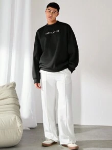 Manfinity INSISELF Unisex Knitted Loose Drop Shoulder Crew Neck Pullover Sweatshirt, Suitable For Autumn/Winter - Black - View 3