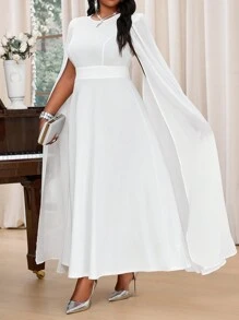 Fleurora Robe longue à col rond en tricot blanc, manche évasée, grande taille élégante, pour soirée, mariage, Saint-Valentin, cocktail, concert/festival de musique, printemps, été, automne, hiver