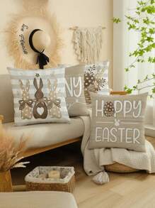 4pcs Easter Bunny & Egg Pattern Throw Pillow Covers, 17.7x17.7 Inch, Modern Style, Machine Washable Zipper Closure, Woven Polyester Fabric, Suitable For Living Room, Sofa, Bedroom Decor - Pillow Inserts Not Included - Multicolor - View 7