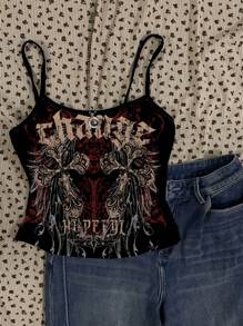 Attitoon Women Casual Sexy Spaghetti Strap Cross Pattern Fitted Camisole Tank Top, Suitable For Summer - Black - View 4