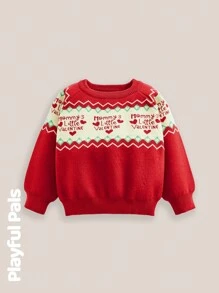 SHEIN 1 Stück süß/vintage/lustig/Cartoon Weihnachtsmann Muster Langarm dicker Pullover, geschlechtsneutral und geeignet für Kleine Jungen und Mädchen, Weihnachten, Frühling/Herbst/Winter