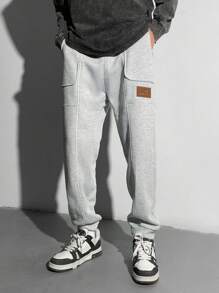 Tween Boys' Casual Gray Floral Print Ribbed Cuff Sweatpants - Grey - View 5