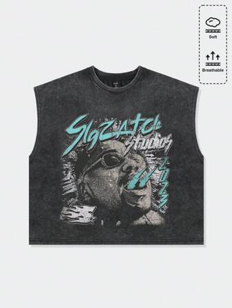 Street Life Débardeur ajusté pour homme de style vintage lavé avec impression de personnage