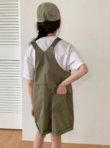 DAZY Tween Girl Letter Print Round Neck T-Shirt And Bib Shorts Set, 2pcs,Girls Summer Outfits,Back To School Clothes - White - View 6