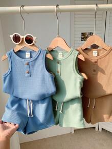 Loomiva Bộ 6 món áo và quần short dệt kim dễ thương cho bé trai, đồ cơ bản mùa hè. - Nhiều màu - Xem 9