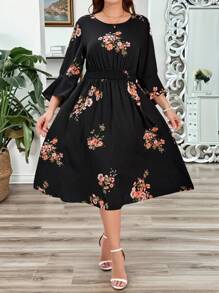 SHEIN Clasi Vestido holgado de talla grande con estampado de gasa elegante, moda simple y casual para uso diario