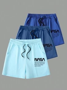 Manfinity Homme Men's Casual Slogan Print Drawstring Waist Shorts - Multicolor - View 1