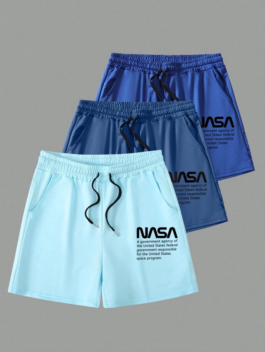 Manfinity Homme Men's Casual Slogan Print Drawstring Waist Shorts - Multicolor - View 1