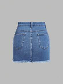 SHEIN MOD Jupe en jean mini ajustée, lavée et déchirée, style casual, grande taille