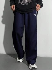 SHEIN Leap Crew Teen Boys' Loose Straight Leg Pants With Contrast Black Trim, Versatile Casual Trousers Suitable For Autumn, Winter, School, Home, Daily Wear, Sports, Birthday Party, Outings - Minimalist Style With Thermal Lined, Retro - Navy Blue - View 10