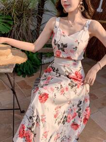 DAZY 1 Set Women Floral Print Crop Tank Top And Skirt,Women Two Piece Sets - Apricot - View 5