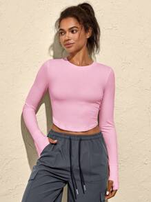VARSITIE Outdoor Hiking Solid Color Long Sleeve Fitted Cropped Women Sports Tees & Tanks