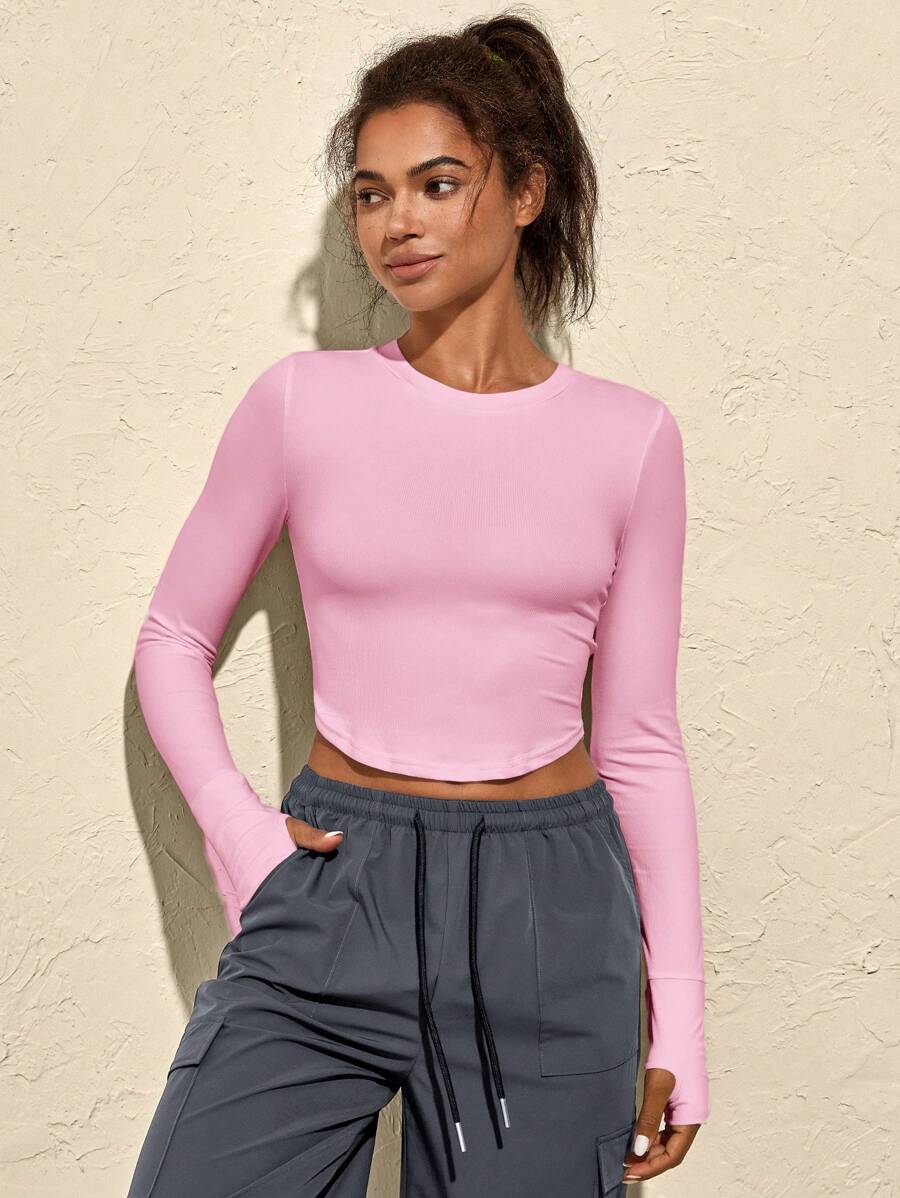 VARSITIE Outdoor Hiking Solid Color Long Sleeve Fitted Cropped Women Sports Tees & Tanks