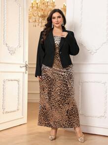 Modelyn 大码纯色前排纽扣长袖上衣和套头连衣裙 2 件套