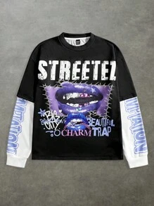 Manfinity VCAY Sudadera holgada de cuello redondo con estampado digital para uso casual para hombres