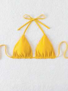 夏季单件双面纯色时尚细肩带吊带比基尼上衣 - 黃色 - 查看 2