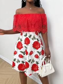 Lyxana Vestido elegante con estampado de encaje, Día de San Valentín